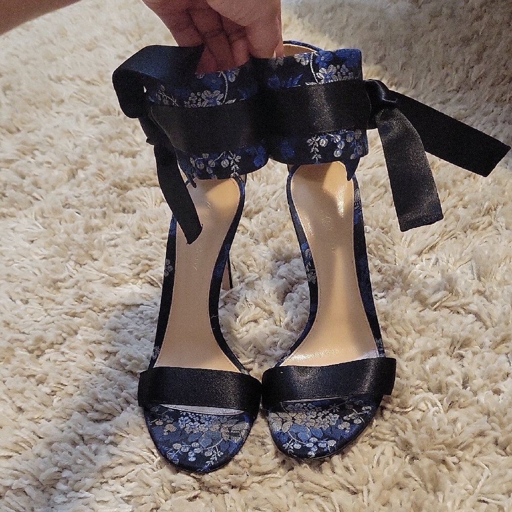 Gianvito Rossi Black and Blue Floral Heels